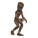 Walks crouched - backward