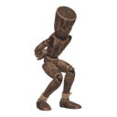 Crouches in cover - with hands tied
