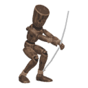 Crouches in cover - with a bow