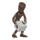Crouches in cover - with a box