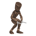 Crouches in cover - with two blades