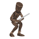 Crouches in cover - with a pickaxe