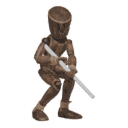 Crouches in cover - with a rifle
