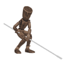 Crouches in cover - with a spear