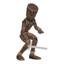 Crouches in cover - with a sword