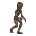 Walks crouched