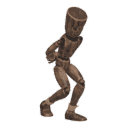 Walks crouched - with hands tied