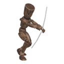 Walks crouched - with a bow