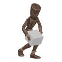 Walks crouched - with a box