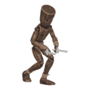 Walks crouched - with two blades