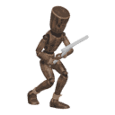 Walks crouched - with a pickaxe