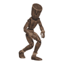 Walks crouched - sneaking
