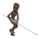 Walks crouched - with a spear