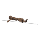 Dies - falls back, with a spear