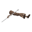 Dies - falls back, with a staff