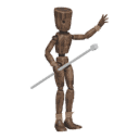 Falls through the air - with a staff