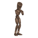 Stands in a boxing guard
