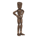 Stands, hands on hips