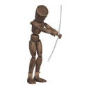 Gets hit - from behind, with a bow