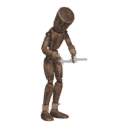 Gets hit - from behind, with two blades