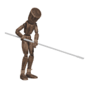 Gets hit - from behind, with a spear