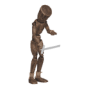 Gets hit - from behind, with a sword