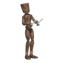 Gets hit - from the front, with two blades