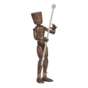 Gets hit - from the front, with a staff