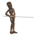 Gets hit - from the left, with a spear