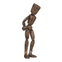 Gets hit - from the right, with hands tied