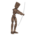 Gets hit - from the right, with a bow