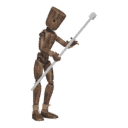 Gets hit - from the right, with a staff