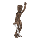 Jumps - rising, with a sword