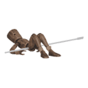 Gets knocked down - with a spear
