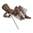 Gets knocked down - with a sword and shield