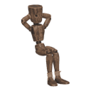 Sits back, hands behind head