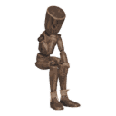 Sits, thinking