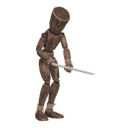 Thrusts a spear