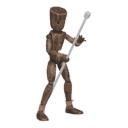 Sidesteps - right, with a staff