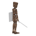 Turns in place - left, with a sword and shield