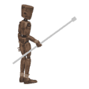 Turns in place - left, with a staff