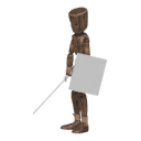 Turns in place - right, with a sword and shield