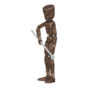 Turns in place - right, with a staff