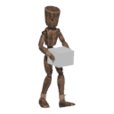 Walks backward - with a box