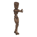 Walks backward with a pistol