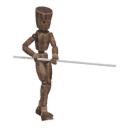 Walks backward - with a spear