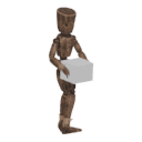 Walks diagonally - back-left, with a box