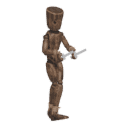 Walks diagonally - back-left, with two blades