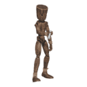 Walks diagonally - back-left, with a flashlight