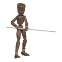 Walks diagonally - back-left, with a spear